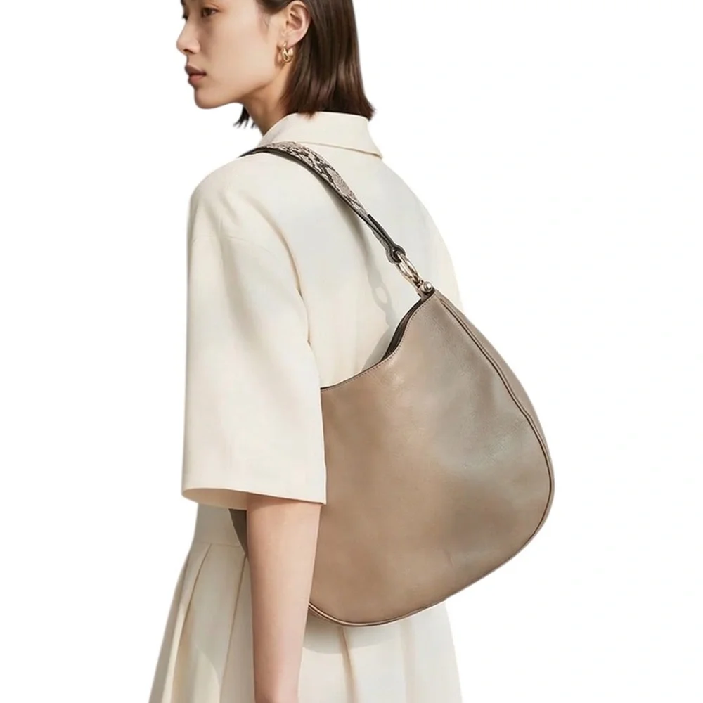 Coach Nomad Taupe Leather Hobo Bag with Snake Skin Strap